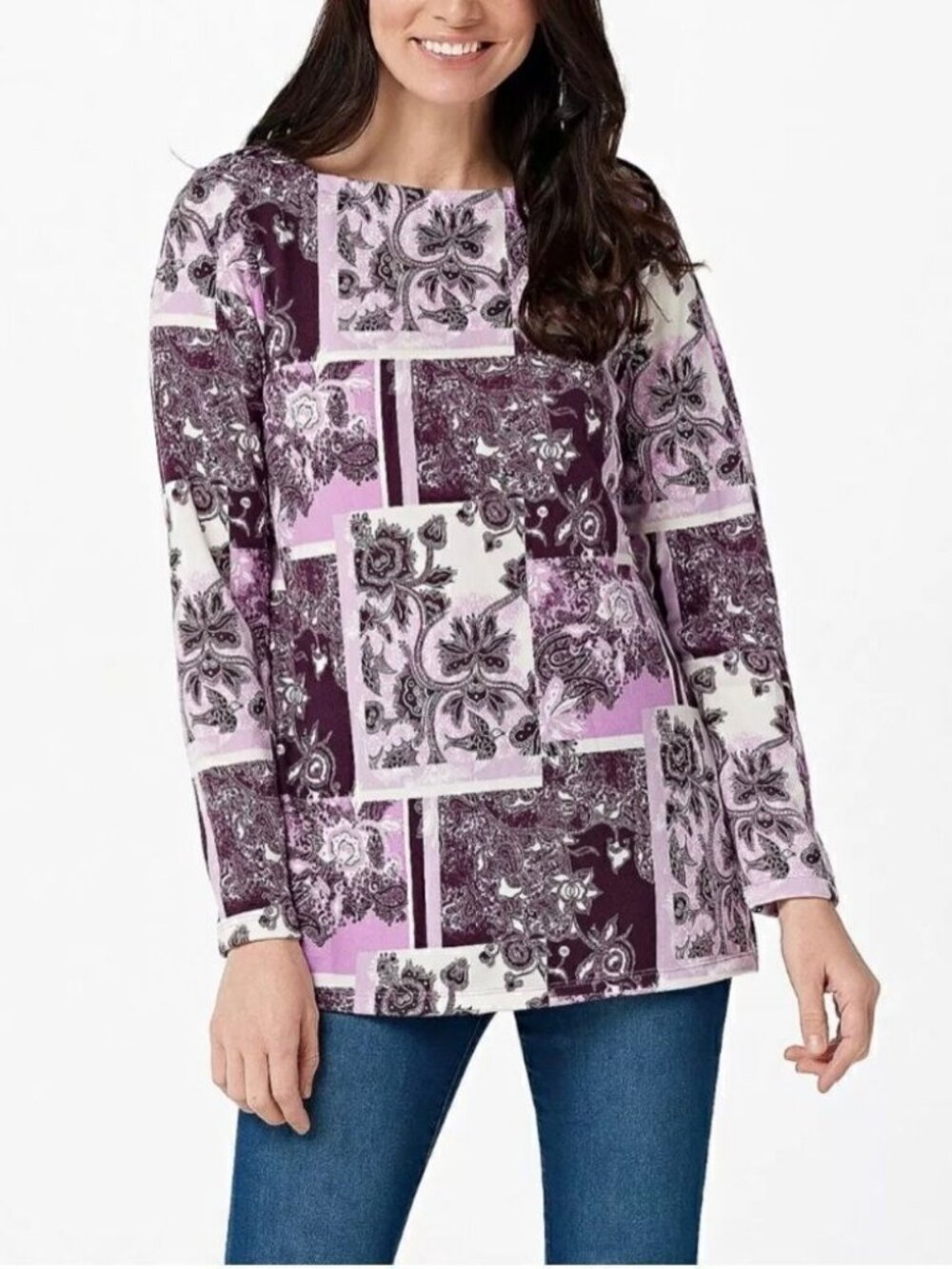 Denim & Co. Heavenly Printed Jersey Boat Neck Tunic
